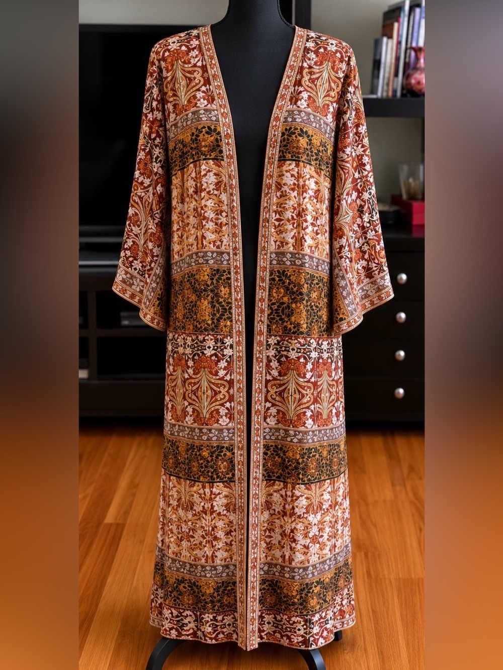 Kimono Long Imperial Print Brown- Rhea Fashion Size L-XL - Picture 4 of 8
